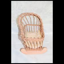 Old Doll Cradle Wood and Wicker Hand Made. For Sale at Ruby Lane