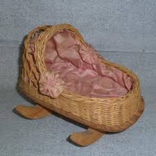 Vintage Dollhouse Doll Cradle Bed Crib Woven Wicker Pink Satin Bedding - Etsy