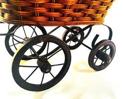 Vintage Wicker Baby Doll Carriage, Metal and Woods Wheels, Cloth Expandable Cover, Metal and Wood Handle, Good Used Condition - Etsy