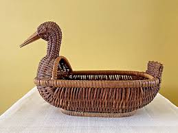 Vintage Wicker Rattan Duck Bird Basket Planter | eBay