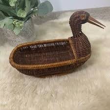 Accents | Woven Wicker Basket With Faux Leather Handles | Poshmark