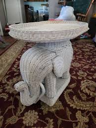Vintage Boho White Wicker Elephant Plant Stand Side Table | eBay