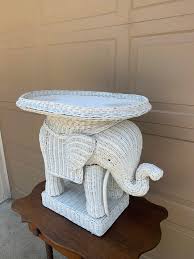 Wicker Rattan White Elephant Garden Stool or Side Table ...