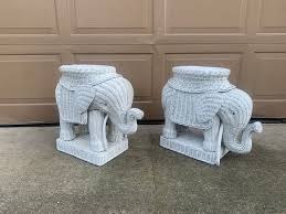 Wicker Rattan White Elephant Garden Stools or Side Tables ...