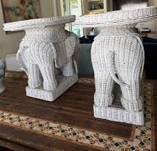 Vintage Whitewashed Wicker Elephant Garden Stools or Side ...