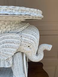 Wicker Rattan White Elephant Garden Stool or Side Table ...