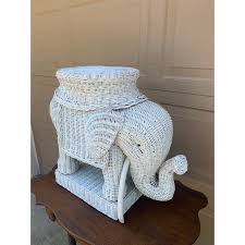 Wicker Rattan White Elephant Garden Stool or Side Table ...