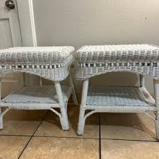 Vintage Set of 2 White Wicker Rattan 2-tier End Tables - Coastal Shabby Chic - Etsy
