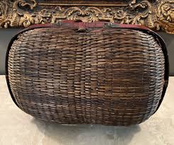 ANTIQUE VINTAGE CHINESE WOVEN HANDPAINTED WILLOW BASKET / LARGE HANDLED 20 1/2" | eBay