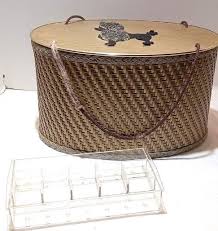 Vintage Wicker Sewing Basket Box Poodle Top Gold Wicker W/notions Tray MCM Decor - Etsy