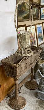 Sold at Auction: Victorian Wicker Plant Stand & Wicker Basket.