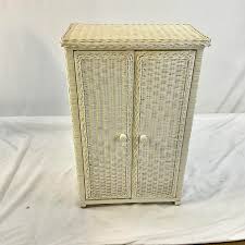 Mid-Century Boho Coastal Chic White Wicker Standing Cabinet ...