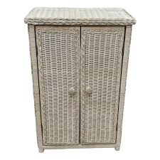 Mid Century Wicker Two-Door Storage Side Cabinet | Chairish