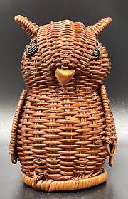 Vintage Woven Wicker Rattan OWL BASKET Mini Planter Potpourri Holder Shelf Art | eBay