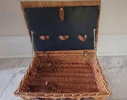 Vintage 1970s 15" Woven Rattan Wicker Picnic Basket W Leather Lining & Straps Utensils Cup Holder Brass Clasp Suitcase Style FREE SHIPPING - Etsy
