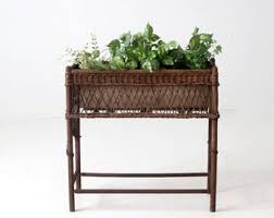 Vintage Planter on a Stand in Brown Woven Wicker, for Plants ...