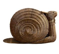 Vintage Mid Century Wicker Snail Basket Magazine Rack Boho Natural Woven MCM Brn | eBay