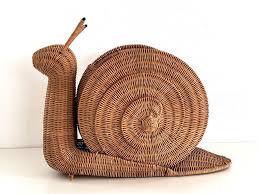 Italian Vintage Large Rattan Snail Basket, 1980s at 1stDibs | wicker snail, snail wicker basket, wicker snail basket
