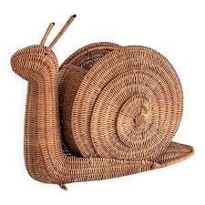 Italian Vintage Large Rattan Snail Basket, 1980s | Selency