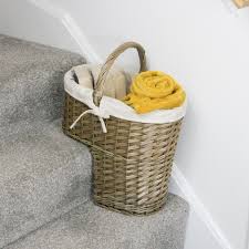Wicker Stair Case Storage Basket with Washable Lining
