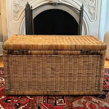 Large Mid-20th Century Chinoiserie Wicker Storage Chest ...