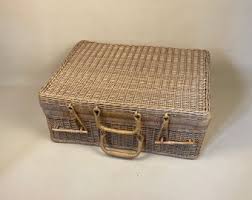 Antique Rectangle Basket Woven Wicker Brown Storage Wooden ...