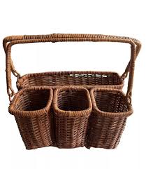 Vtg Wicker Basket Compartment Caddy Picnic Table Utensil ...