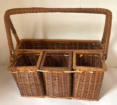 Vintage Wicker Flatware Serving Basket Caddy | Chairish