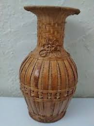 Tall Vase Woven Wicker Rattan Bamboo Vintage 13 1/2" EUC | eBay