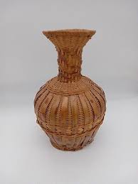 Vintage Woven Wicker Rattan Bamboo Boho Basket Vase 9" Tall MCM Home Decor | eBay