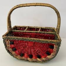 Vintage Watermelon Wicker Basket With Dividers | eBay