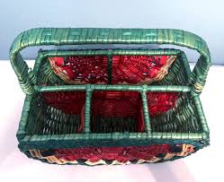 Vintage Watermelon Wicker Utensil Basket W/ Handle ~ 10.5 ...