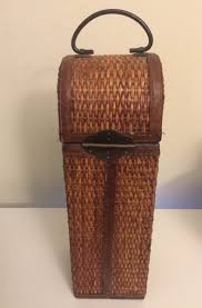WOOD WICKER SINGLE WINE BOTTLE HOLDER BOX CARRIER STORAGE ...