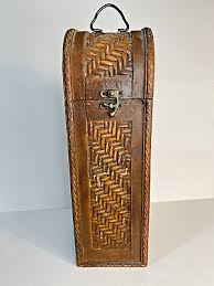Vintage Wine Carrier Box Wood Woven Rattan Brass, Handle ...