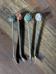 VINTAGE HANDMADE STERLING? Silver Twist Amethyst Fancy Cocktail Appetizer Forks $29.99 - PicClick