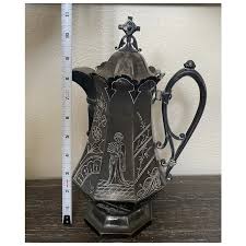 Simpson, Hall, Miller & Co. Geisha Girl Inscribed Metal Tea Pot. For Sale at Ruby Lane