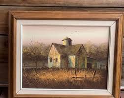 Vintage Antique Rustic Wooden Framed Original Landscape Oil Paintings Set of 4| 1920's Cottage Farmhouse Signed by Artist - Etsy
