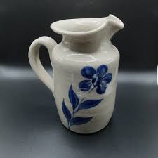 Williamsburg Pottery Factory WPF 2004 Stamped, Glaze Pitcher Cobalt Blue Flower | eBay