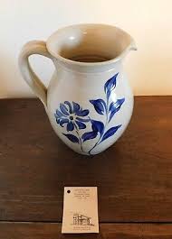 Large Thrown Pitcher - Salt Glaze Cobalt Blue Grey Williamsburg Pottery - Flower | eBay Australia