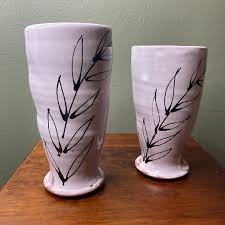 Pair of Terracotta Glazed Vases Stamped Parto Leaves Floral ...