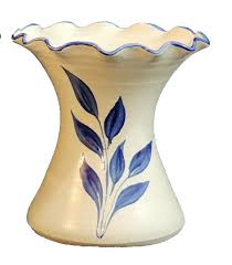 Wiliamsburg Pottery Vase - Ruffled Edge - Blue Floral - Two ...