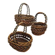 Late 20th Century Basket Thick Woven Wood Nesting Baskets ...