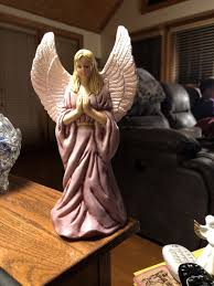 Earthenware/lite weight angel with dove painted with glazes ...
