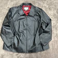 Worthington Genuine Black Leather Full Zip Lined Jacket ...