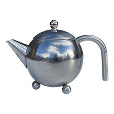 Art Deco Style Chrome Round Tea Pot | Chairish