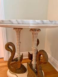 1950s Italian Marble and Swan Accent Table | Chairish