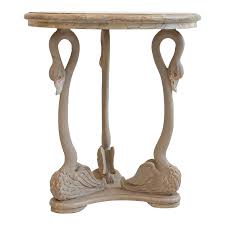 Italian Wood Carved Swan Table With Faux Marbled Top | Chairish