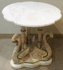 Lot - Continental Carved Wood Swan Base Marble Top Side ...