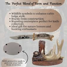 Carved Handle Bear Blade Knife with Faux Antler Stand ...