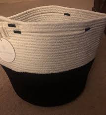 MIA MELANGE Foldable Black and White Cotton Storage Basket ...